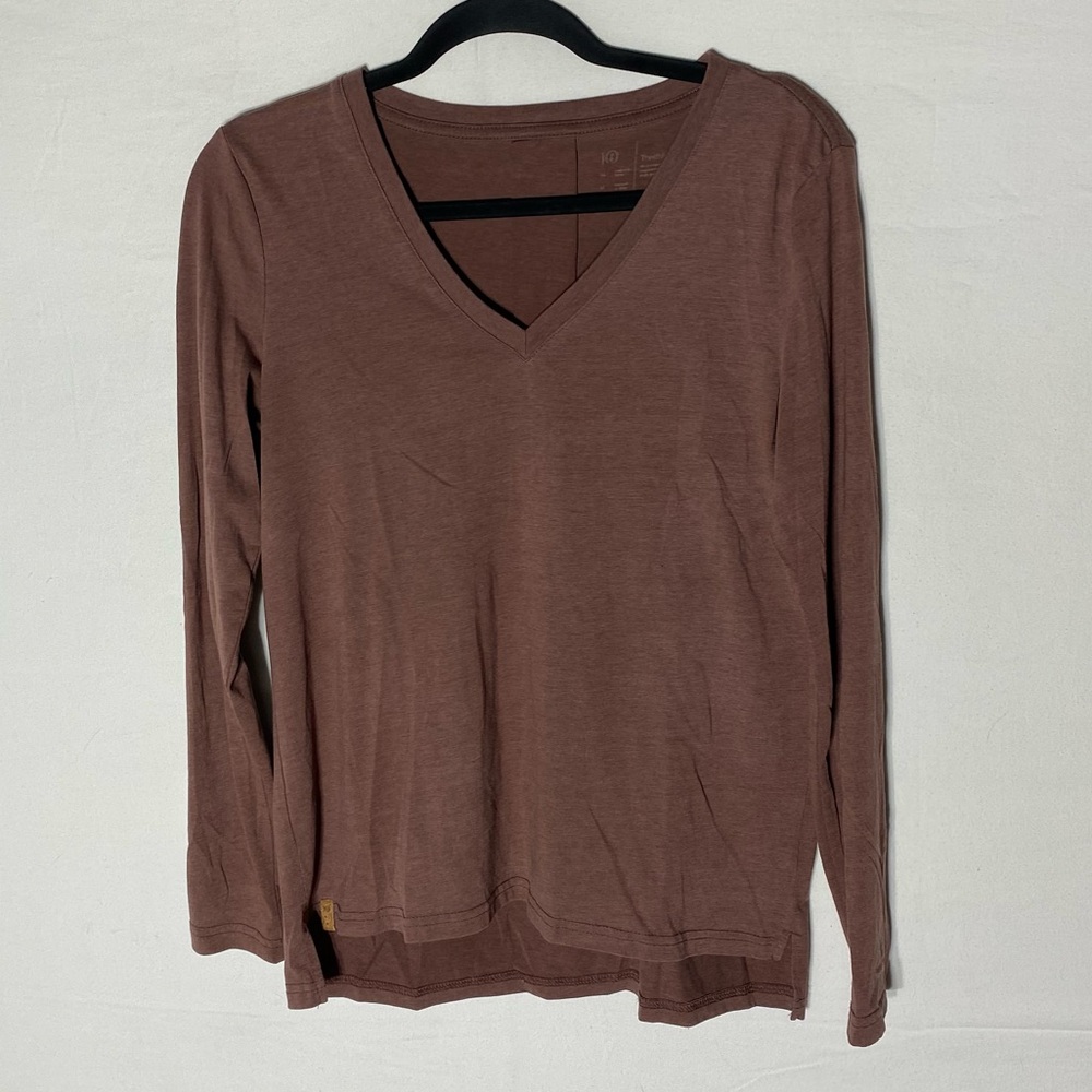 TenTree Burgundy Brown Treeblend Long Sleeve V Neck T Shirt M